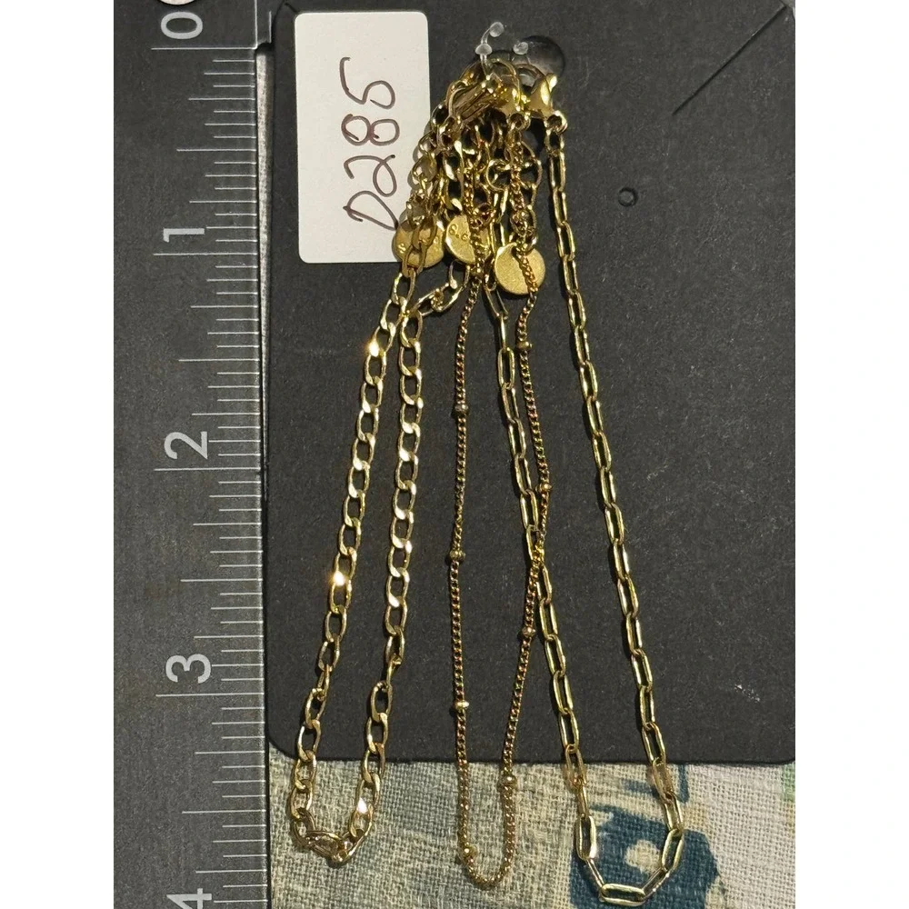 S.Steel Gold Tone Layered bracket Paperclip Curb Satellite Chain 3